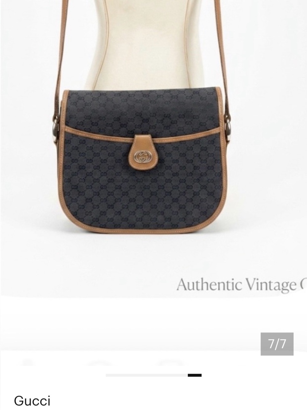 Gucci Blue Monogram Crossbody Bag with tan Trim and Gold Interior